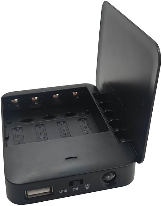 Battery Operated Phone Charger Emergency|USB Battery Powered Power Bank Portable 4 AA Batteries Powered Outlet (Black) - Product Image