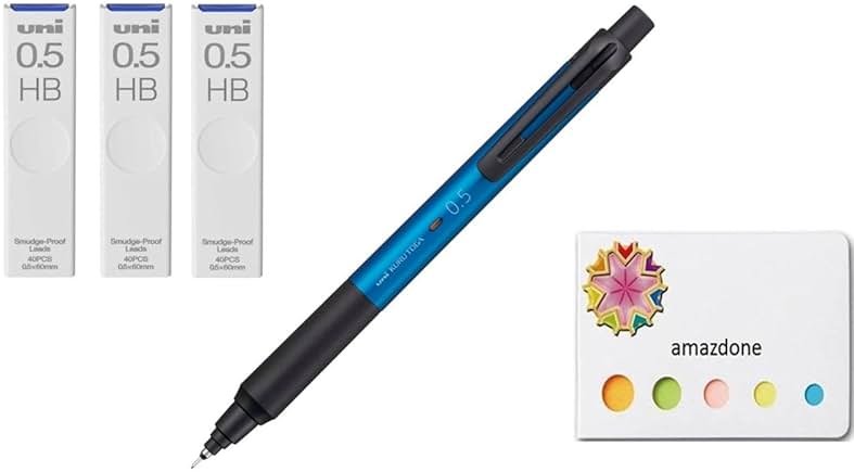 amazdone uni Kurutoga KS 0.5mm Mechanical Pencil Blue (M5KS1P.33)+uni Mechanical Pencil Lead,The Uni Smudge-Proof Leads 0.5mm HB 3 Set Sticky Notes - Product Image