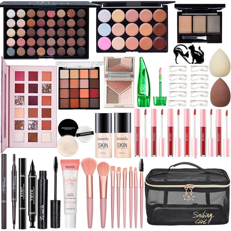 All in One Makeup Kit for Women Full Kit, Make Up Gift Set for Women, Makeup Essential Bundle Includes Foundation Face Primer Eyeshadow Contour Palette Lipstick Eyeliner Mascara Cosmetic Brush Set - Product Image