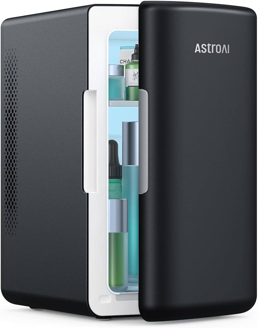 AstroAI Mini Fridge 2.0 Gen, 6 Liter/8 Cans Small Refrigerator Makeup Skincare Fridge 110V AC/12V DC Portable Thermoelectric Cooler and Warmer Fridge for Bedroom, Present for Dad (Dark Grey) - Product Image
