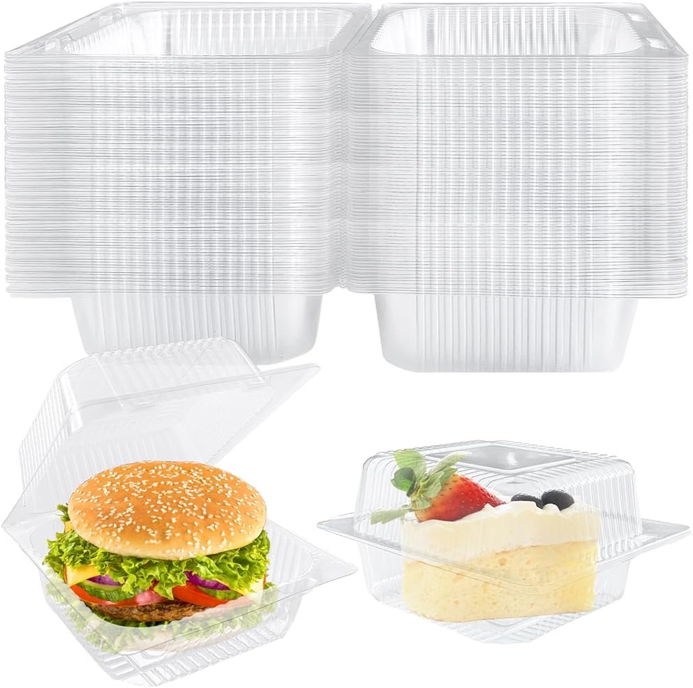 Jizvxe 50 Pcs Clear Plastic Take Out Containers,Clear Plastic Square Hinged Food Container with Lids,Disposable Clamshell Dessert Containers for Salad,Pasta,Hamburger(5.3 x 4.7 x 2.8 in) - Product Image