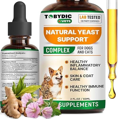 Natural Cats & Dog Yeast Infection Relief - Itchy Skin & Ear Treatment - Reduces Irritation & Relieves Itching and Allergy - Herbal Medicine Drops Supplement - Product Image