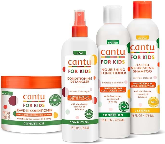Cantu Care for Kids Haircare Regimen Set with Large Size Shampoo + Conditioner + Detangler + Leave-In Conditioner (Pack of 4) - Product Image