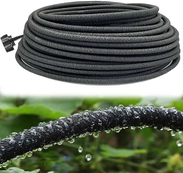 1/4 Inch Soaker Hose for Garden 100ft Soaker Irrigation Drip Hose System, Heavy Duty Drip Irrigation Tubing with Hose Connector Accessories for Watering Garden Beds Vegetable Lawn and Yard (100ft) - Product Image