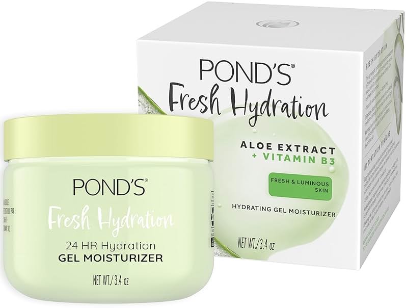 POND’S Fresh Hydration Gel Moisturizer – 24 HR Hydration with Aloe Vera Extract, Vitamin E & B3 Niacinamide – Alcohol & Oil-Free Face Moisturizer – Dermatologist Tested, 3.4 oz - Product Image