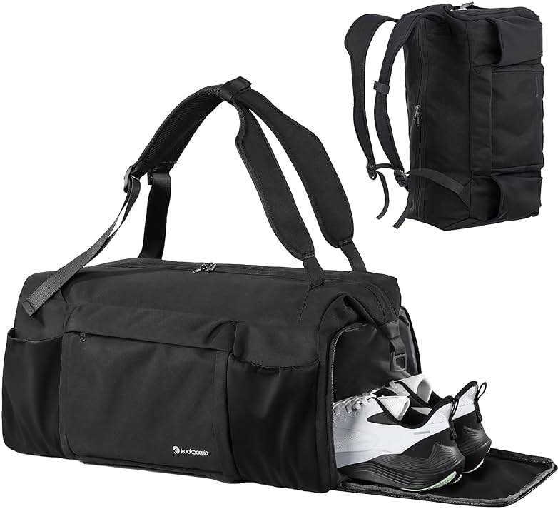 Kookoomia Gym Bag for Men with Shoes Compartment and Wet Pocket Convertible Duffle Bag and Gym Backpack Waterproof Sports Bags for Men with 2 Bottle Holders Multipurpose Weekender Overnight Bag -Black - Product Image