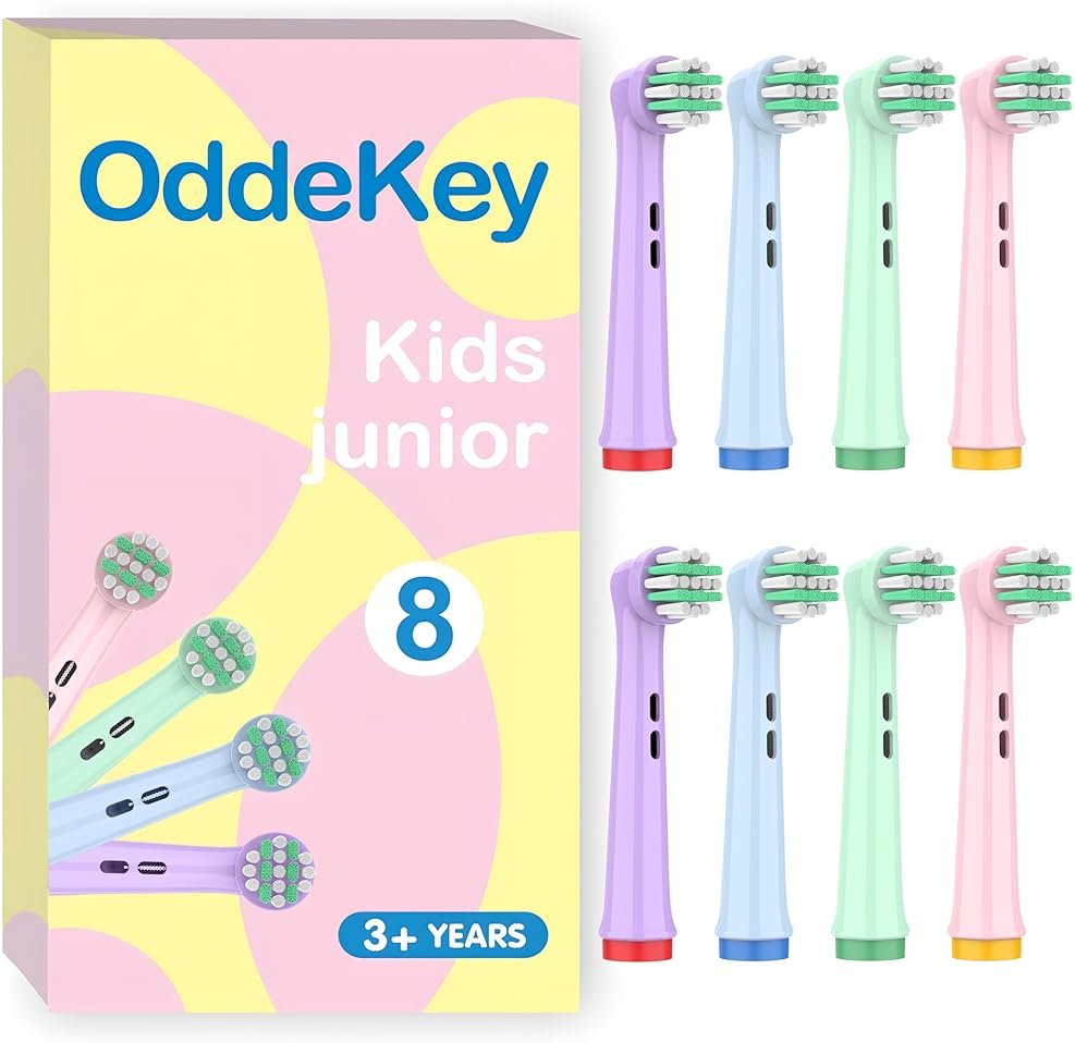 OddeKey Kids Replacement Heads Compatible with Braun Oral B Electric Toothbrush, Extra Soft Replacement Toothbrush Heads for Gentle Care, Kids Toothbrush Heads are for Ages 3+ and 6-12, 8 Count - Product Image