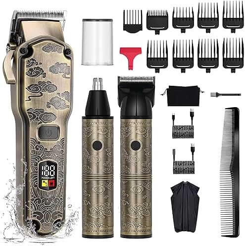 Hatteker Hair Clipper for Men, Waterproof Hair Trimmer Electric Shaver Razor, Cordless Hair Clippers Nose Hair Trimmer for Men, Shaving Kit for Nose Mustache Body Facial,Birthday Gift for Dad - Product Image