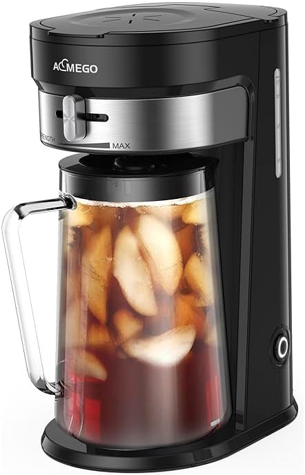 AEMEGO Iced Tea Maker, Brewing System with 2.5-quart Glass Pitcher, sliding strength selector, Stainless Steel Decoration, Reusable Filter (Black) - Product Image