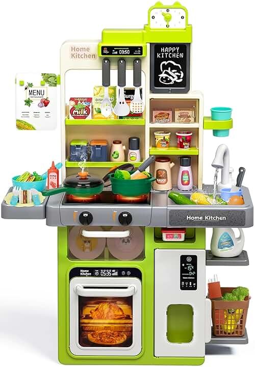 Kids Play Kitchen Set, Toddler Kitchen Playset with Sound & Light, Cooking Stove with Steam, Play Sink, Play Food Toy and Kitchen Accessories, Kitchen Toy for Kids Girls Boys (31.5 * 22 * 8.6in) - Product Image