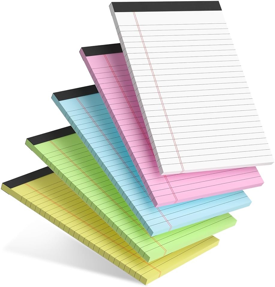 5pcs Small Note Pads 5x8 Notebook College Ruled Legal Pads Color Notepads 5 Pack Study Back Writing Pads 5 x 8 Perforated Narrow Ruled Pads of Paper for School & Office Supplies 30 Sheets/Pack - Product Image