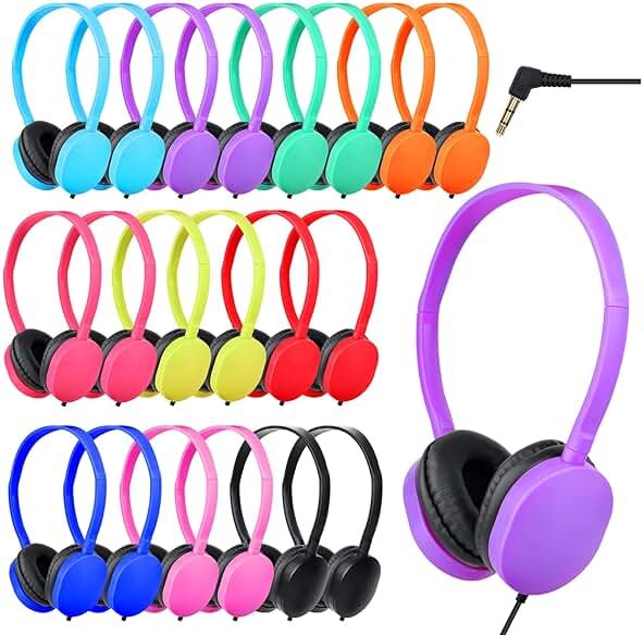 TJZXGUI Bulk Classroom Headphones for Students School 20 Pack Wholesale Headphones Class Set with 3.5mm Jack for Chromebook Laptop PC Computer (10 Mixed Colors) - Product Image