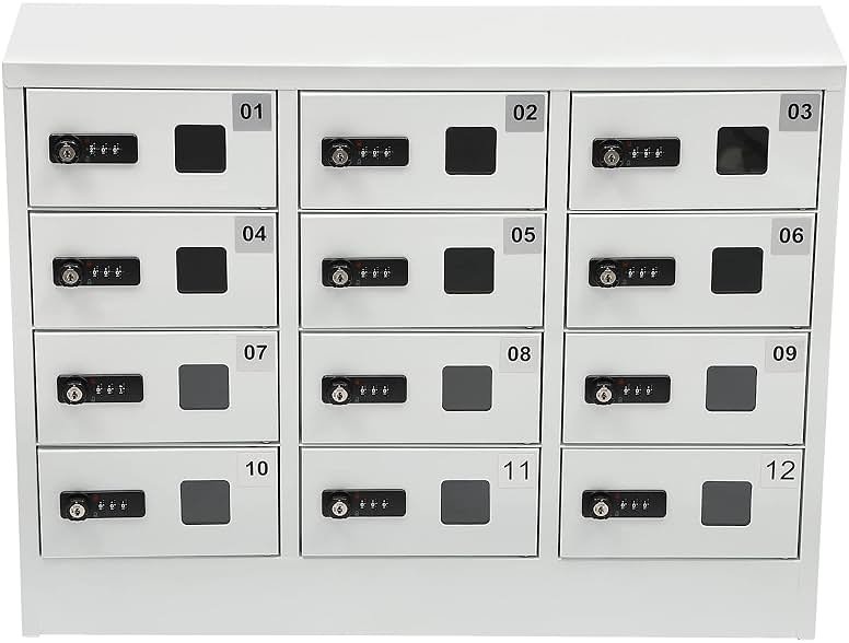 Knwigoe 12 Slot Cellphone Charging Station,Cell Phone Locker,Cellphone Charging Cabinet with 3 in 1 Charging Cable Combination Lock QC3.0 Fast Charging for Office Classroom - Product Image