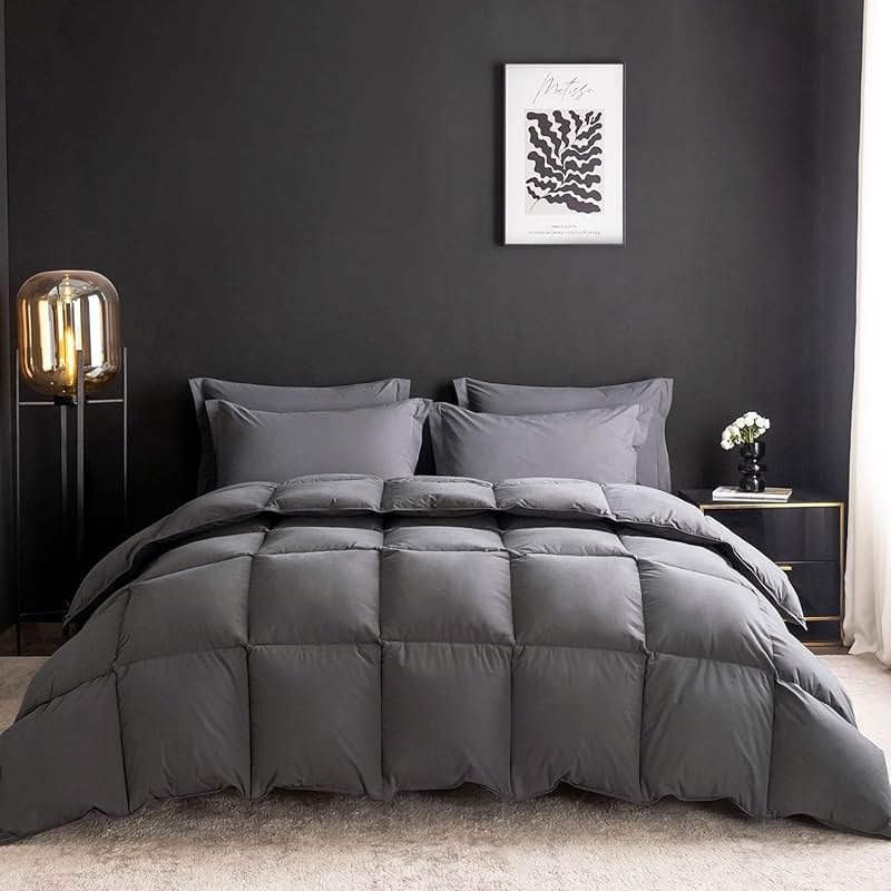 WENERSI Hungarian Down Feather Fiber Comforter Full/Queen Size,Hotel Style Bedding Comforter,750+ Fill Power,1200TC,100% Organic Cotton Fabric,All Season Grey Duvet Insert with 8 Corner Tabs - Product Image