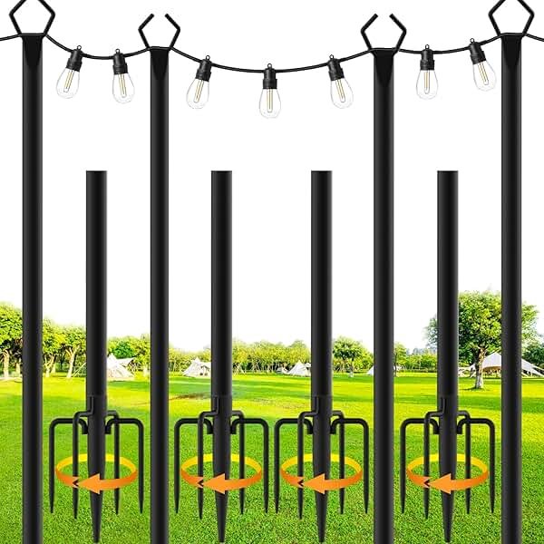 SINLEY 4 Pack String Light Poles,10 Ft Metal Poles with Fork for Outdoor String Lights,Outdoor Light Poles with Fork,Poles/Post/Stand for Outside,Patio,Deck,Backyard,Garden Wedding,Party - Product Image