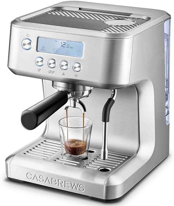 CASABREWS Ultra Espresso Machine with LCD Display, 20 Bar Espresso Maker with Powerful Milk Frother, Customizable Brewing Temperature, Barista-Level Latte and Cappuccino Machine for Home, Silver - Product Image