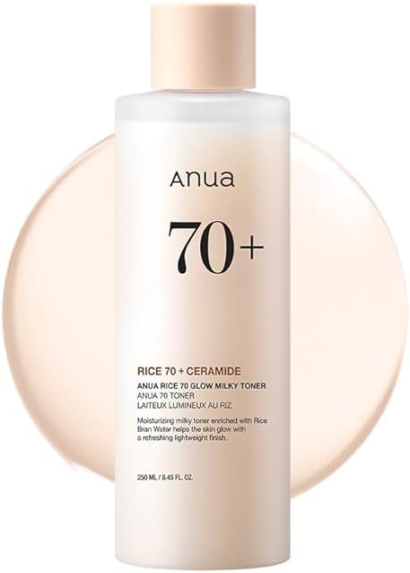 Anua Rice 70 Glow Milky Toner, Glass & Dewy Skin, Hydrating & Barrier Care, Rice Water, Niacinamide, Ceramides, All Skin Types, Fragrance-Free, Non Comedogenic, Korean Skincare, 8.45 fl.oz. - Product Image
