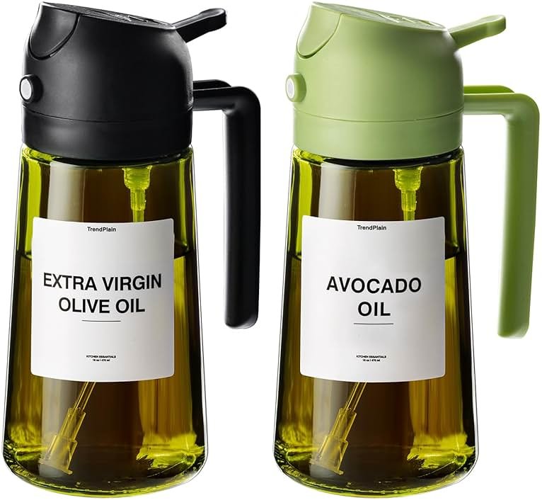 TrendPlain - Original 16oz/470ml Olive Oil Dispenser Bottle for Kitchen Gadgets and Air Fryer Accessories - Olive Oil Sprayer for Cooking w/Stickers - Black&Green - Product Image
