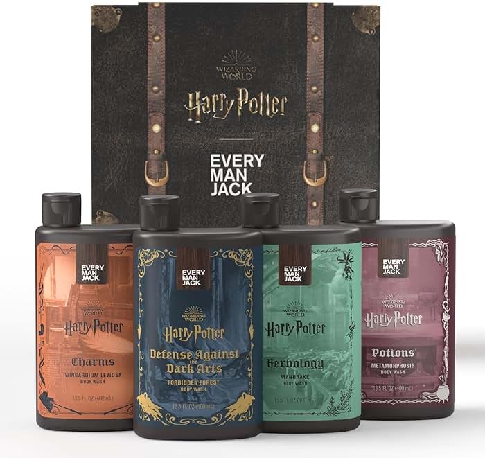 Every Man Jack Harry Potter Collectors Men's Body Wash Gift Set - Includes 4 Body Washes with Clean Ingredients & Hogwarts Inspired Scents - Defense Against the Dark Arts, Charms, Herbology, Potions - Product Image