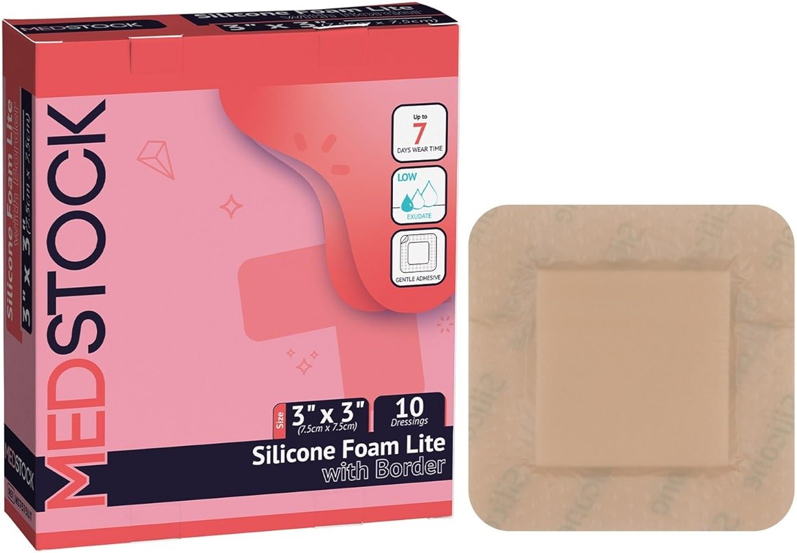 MEDSTOCK Silicone Foam Lite Dressing with Border, 3"x3" (Pack of 10), Comfortable Healing for Wounds, Waterproof, Gentle & Secure Adhesion - Product Image