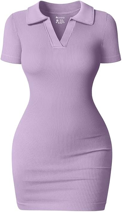 OQQ Women's Mini Dresses Sexy Ribbed Short Sleeve Tummy Control Bodycon Mini Dress - Product Image