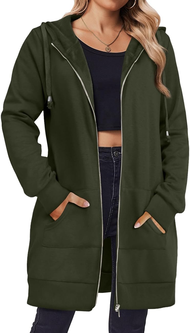 Zeagoo Women's Zip Up Hoodies Long Tunic Sweatshirts Oversized Fleece Casual Long Sleeve 2026 Fall Hoodie Jacket Coat - Product Image