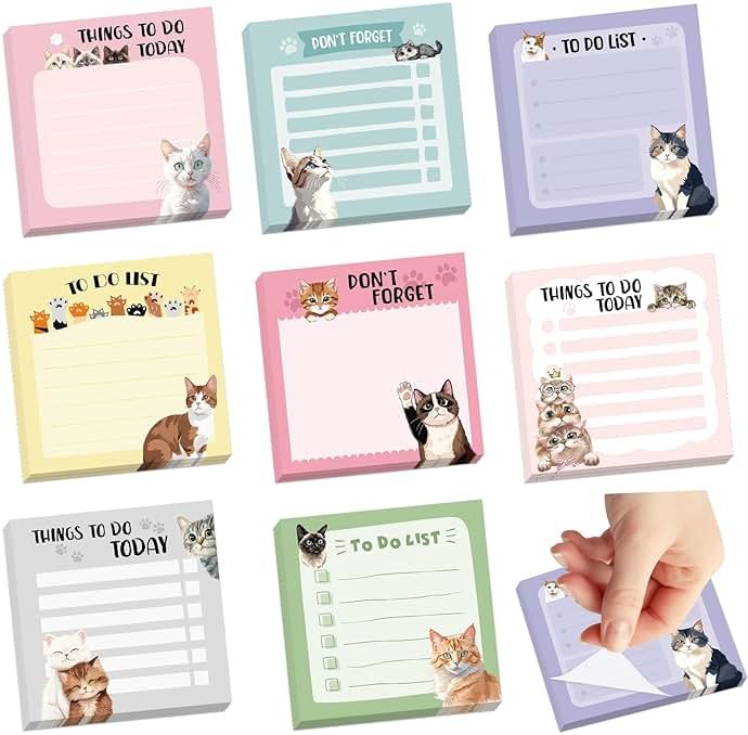 600Pcs Cat Sticky Notes, Funny Cat to Do List Notepad Cat Theme Self Stick Note Pads Cute Cat Memo Pads Kawaii Cartoon Animal Sticky Notes for Cat Lover Office Home School Supplies - Product Image