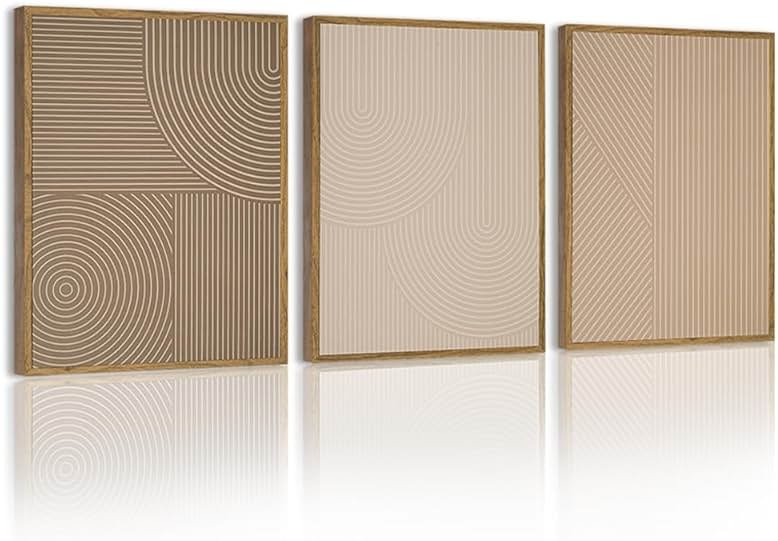 PHOPAGO Minimalist Abstract Framed Wall Art Modern Boho Neutral Line Wall Decor Geometric Artwork Kitchen Dining Room 11x14in Natural Framed - Product Image