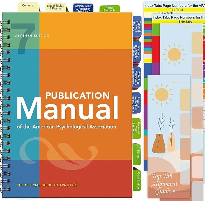 Index Tabs for the American Psychological Association 7th Edition Publication Manual(Book Not Included), 72 Book Tabs Plus 8 Blanks, with Page Numbers Sheet & Placement Guide Card - Product Image