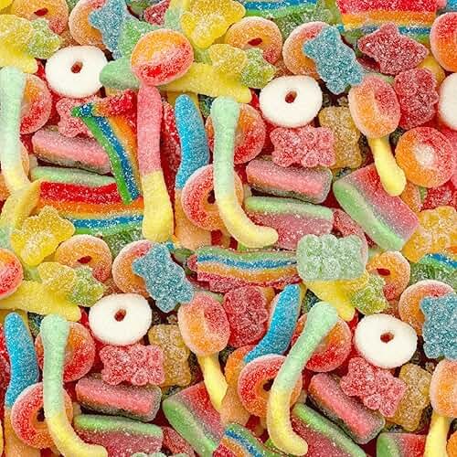Sour Gummy Candy Mix | 2-Pound Pack | Chewy Gummies for Candy Buffets, Goodie Bags & Dessert Decorating | Belts, Peach Rings, Watermelon Wedges, Worms, Bears | Bulk Gummies - Product Image