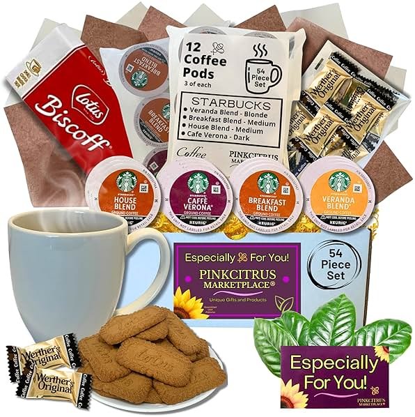 Coffee Mug Gift Set for Women Men Basket Box Care Package with Sampler CoffeePods, Cookies, and Candy Thinking of You Get Well Soon Happy Birthday Ideas For Mother’s Father’s Family Best Friend and Boss - Product Image