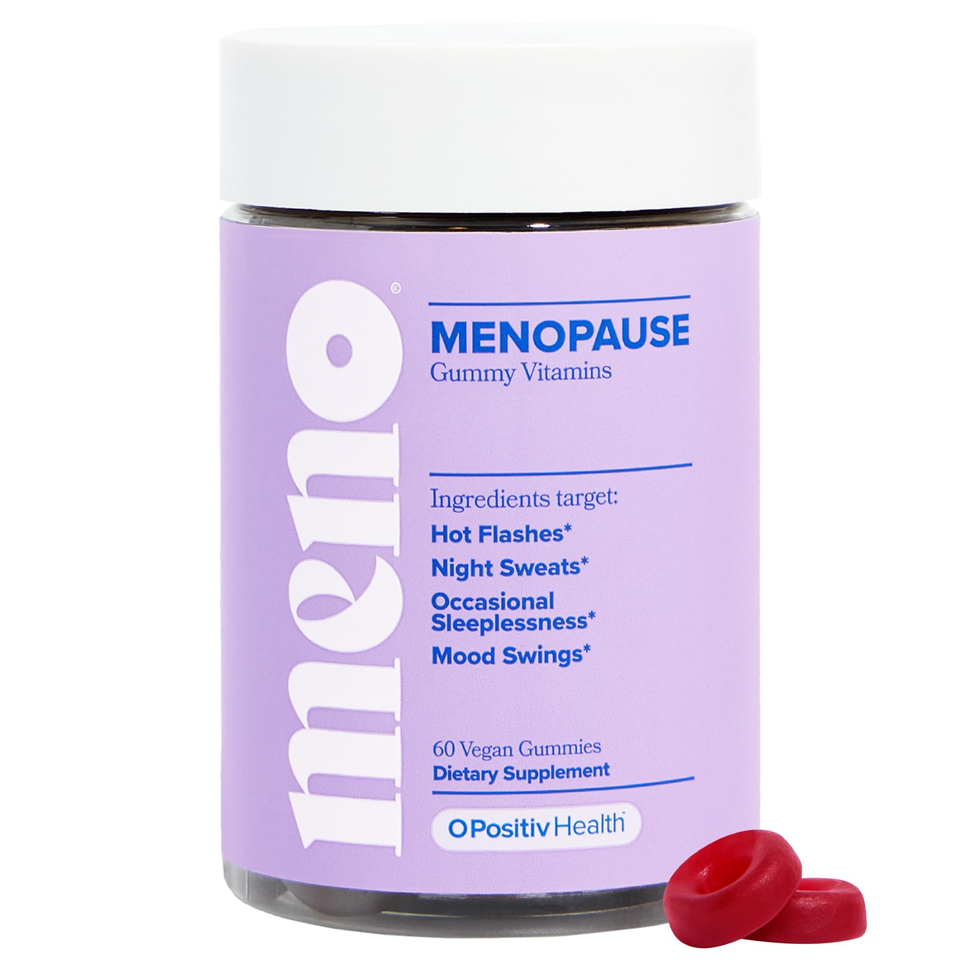O Positiv MENO Gummies for Menopause, 30 Servings (Pack of 1) - Hormone-Free Supplements for Women with Black Cohosh & Ashwagandha KSM-66 - Helps Alleviate Hot Flashes, Night Sweats, & Mood Swings - Product Image