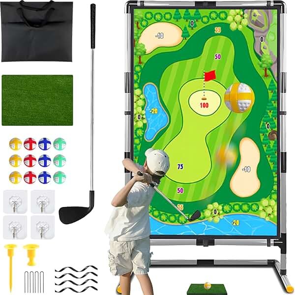 Cecnamt Golf Chipping Game - Battle Golf with Double-Sided Hitting Mat & Stand, Chip Sticky Practice Game for Adults & Kids, Indoor & Outdoor - Product Image