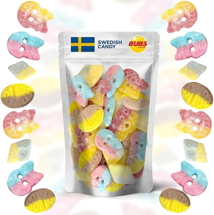 Bubs Swedish Candy Mix - Big Ovals, Skulls, and More - Sweet and Sour Swedish Gummies - 1 Pound of Godis From Sweden - Product Image