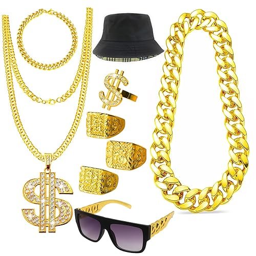 Boonbery Hip Hop Costume Kit 80s 90s Rapper Accessories, Outfits for Men Women Cosplay Gatherings Club Nostalgia Old School Themed Party Supplies - Product Image