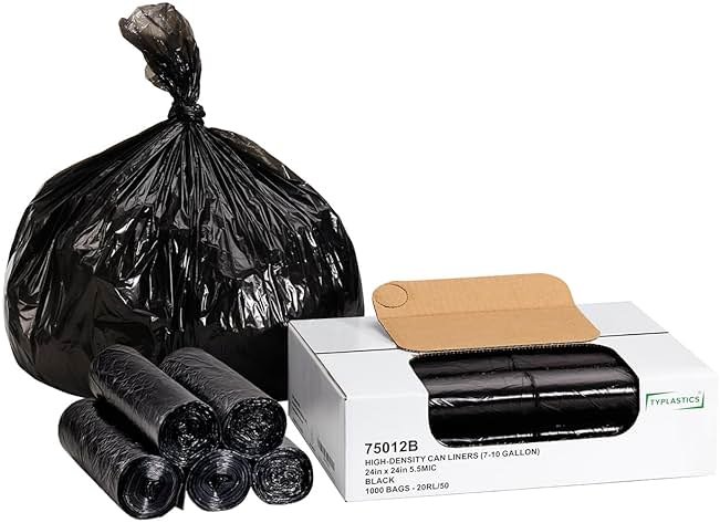 TYPLASTICS Black Trash Bags Can Liners Wholesale 1000 Garbage Bags 7-10 Gallon for Office Bathrooms Business Home Commercial and Industrial Needs 24" x 24" - Product Image