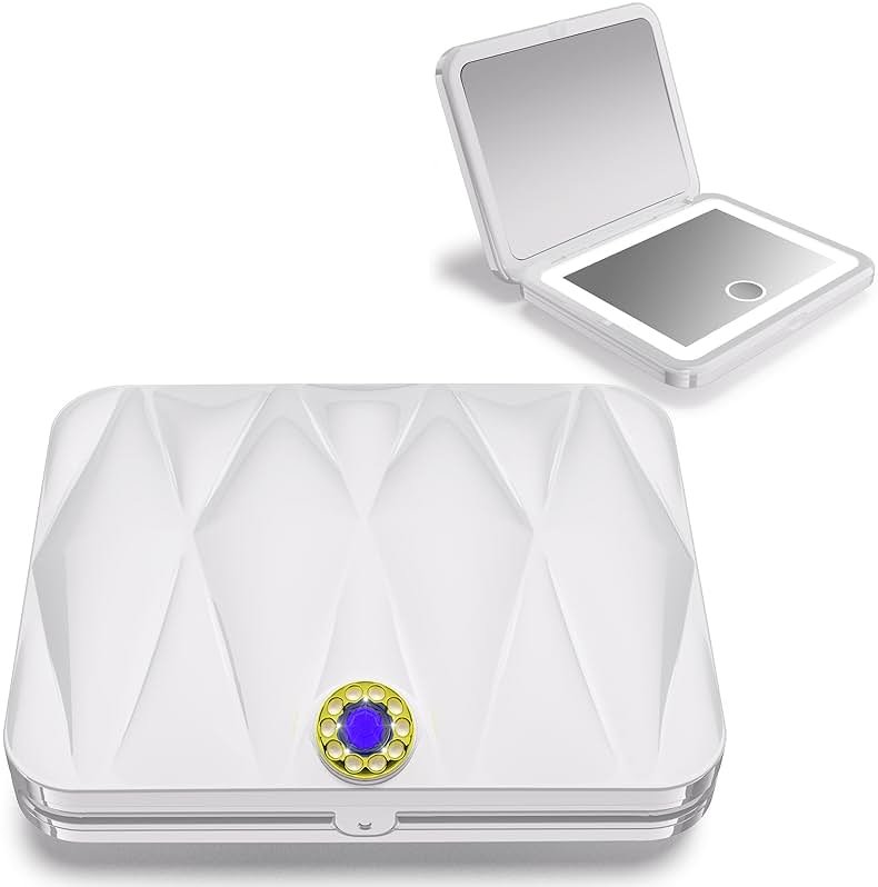 Rechargeable LED Lighted Compact Travel Mirror - 2-Sided Fold Mini Makeup Mirror with 1X/5X Magnification for Purse - Product Image
