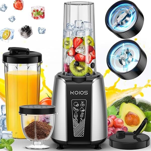 KOIOS Smoothie Blender, Max 1000w Personal Blender for Shakes and Smoothies, 12Pcs Coffee Grinder and Countertop Blenders Combo for Kitchen, Portable Smoothie Blenders with 2x22 oz To-Go Cups, Non-BPA - Product Image