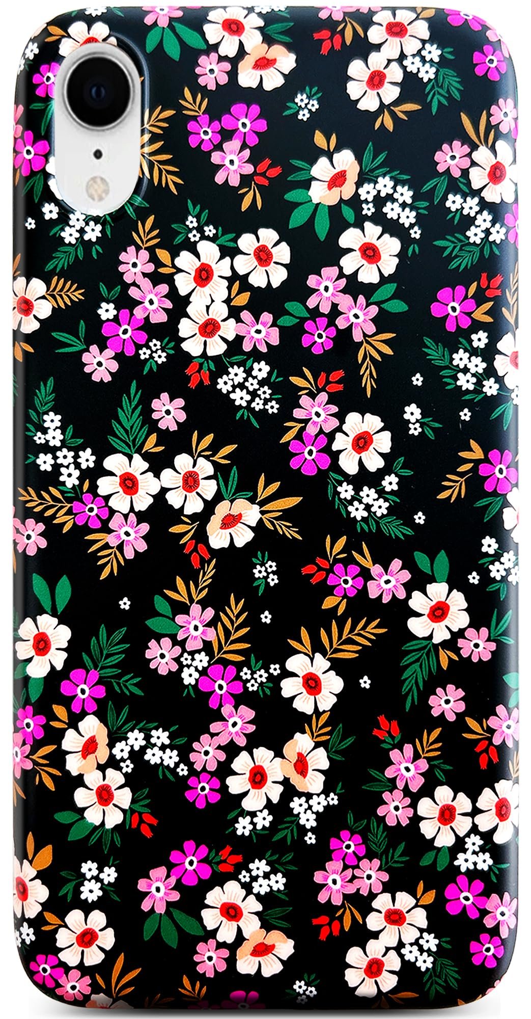 Qokey for iPhone XR Case 6.1",Cute Floral Design for Girls Women Matte Pattern Soft Bumper Lightweight Anti-Scratch Slim Fit TPU Shockproof Phone Cover for iPhone XR 6.1",Rose&Pink Garden Flowers - Product Image