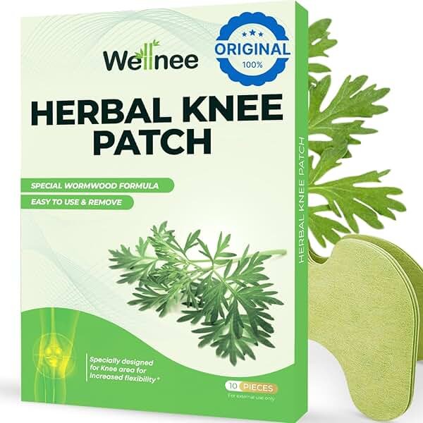 Wellnee Original Herbal Knee Patch - Wellknee Plaster for Knee Support & Muscle Pain - Maximum Strength for a Temporary Relief - Adhesive Heat Patches Made with Natural Herbs for Wellness (10 Pads (Pack of 1)) - Product Image