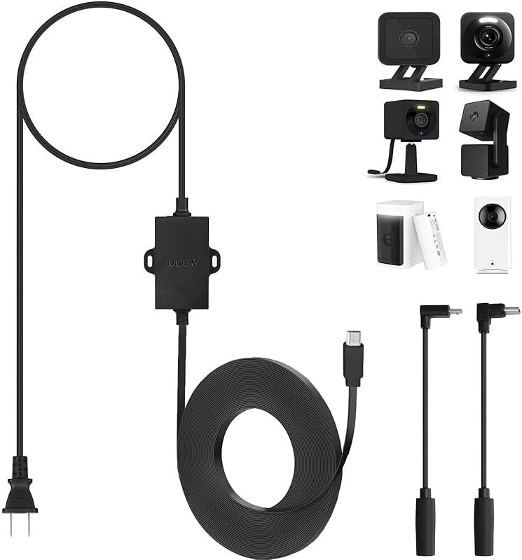 Uogw 50Ft/15m Outdoor Power Adapter Compatible with Wyze Cam V4,Duo Cam Pan,WYZE Pan V4/V3/V2/OG,Cam V3,Long Flat Extension Cable Replace for Plug,IP67 Waterproof Power Cable - Black - Product Image