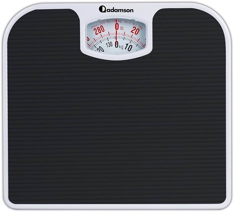 Adamson A21 Analog Scales for Body Weight - Up to 300 LB - New - Anti-Skid Rubber Surface + Large Numbers - Analog Bathroom Scale - Affordable - Durable with 20-Year Assurance - Black - Product Image