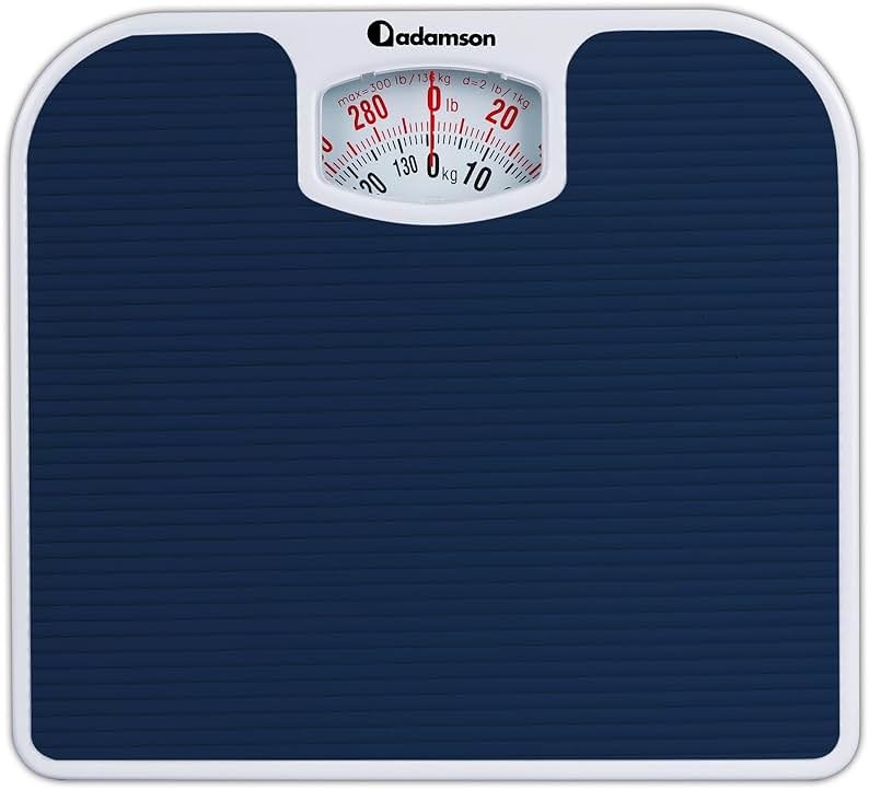 Adamson A21 Analog Scales for Body Weight - Up to 300 LB - New - Anti-Skid Rubber Surface - Large Numbers - Analog Bathroom Scale - Affordable - Durable with 20-Year Assurance - Blue - Product Image