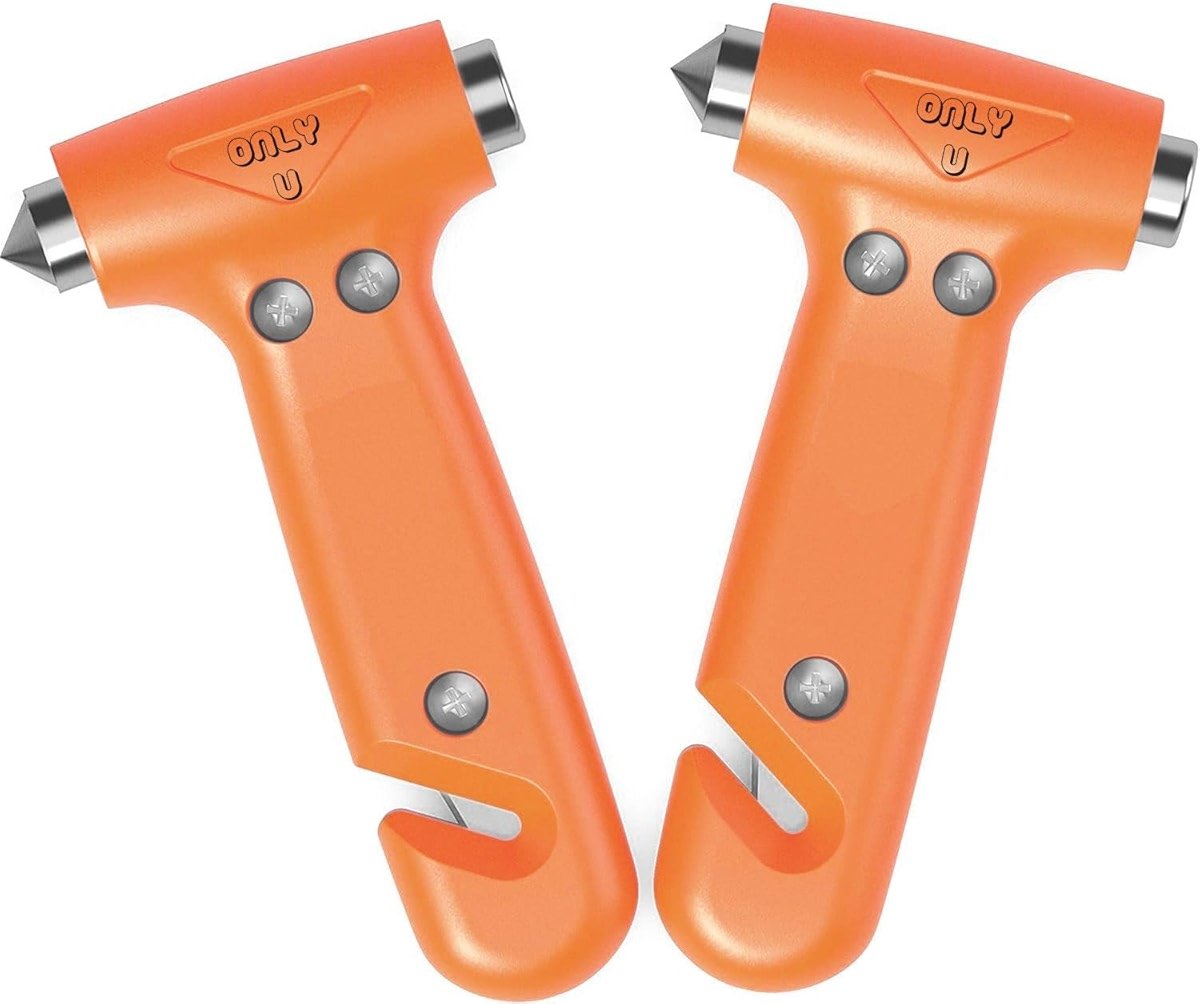 only U 2-Pack Car Safety Hammer Escape Tool Window Breaker Seat Belt Cutter Hammer, Automotive Accessories, Safety Essentials for Travel Survival & Car Accidents, Orange Emergency Tool - Product Image