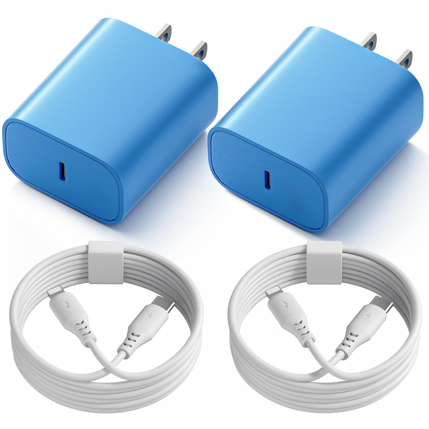 Phone Charger Fast Charging, 2 Pack 20W PD USB C Wall Fast Charger Block with 6FT Type C to Lightning Cable, Fast Charging Cable Compatible for Phone 14/13/12/11/Pro/Pro Max/Mini/XS/X - Product Image