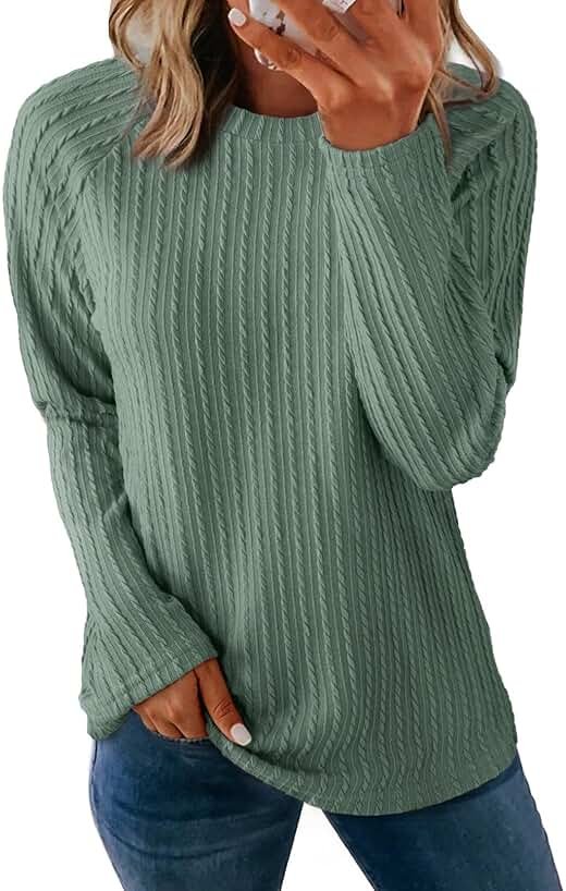 Dokotoo Womens Tops Long Sleeve Lightweight Shirts 2026 Spring Fashion Clothing Trendy Tops Crewneck Knit Basic Tee - Product Image
