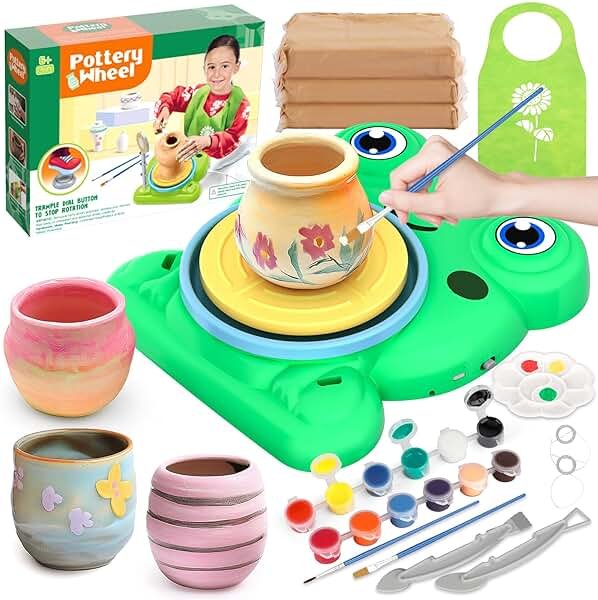 Aujazyble Pottery Wheel for Kids - Complete Pottery Painting Kit Arts and Crafts for Kids Ages 8-12 with 3 Pack Air Dry Clay Art Supplies Toys for Girls Boy Birthday Gift for 6 7 8 9 10 11 12+ - Product Image