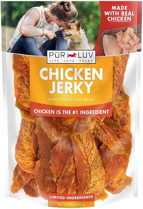 Pur Luv Chicken Jerky Dog Treats, Made with 100% Real Chicken Breast, 32 Ounces, Healthy, Easily Digestible, Long-Lasting, High Protein, Satisfies Dog's Urge to Chew - Product Image