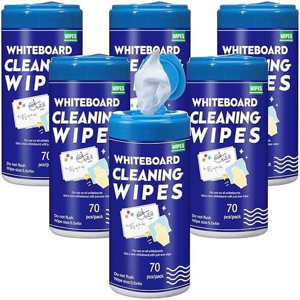 Sacubee 6 Pack 420 Pcs Whiteboard Cleaning Wipes Disposable Whiteboard Dry Erase Wipes for Cleaning Markers Home Classroom School Office, 4 x 5.5 Inch, 70 Count Per Pack(6 Pcs) - Product Image
