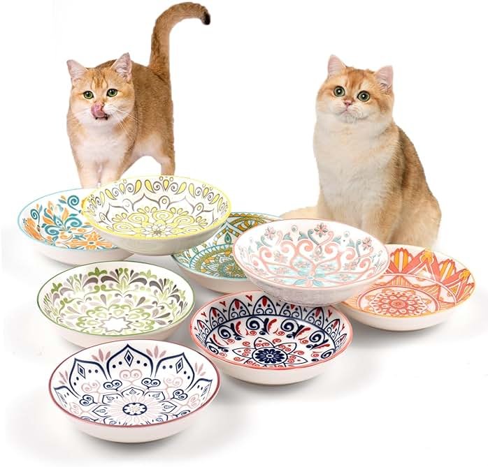 Cat Food Bowls for Indoor Cats Ceramic Cat Bowls Whisker Friendly Cat Dishes for Food and Water 5.5 Inches Kitten Bowls Cute Cat Feeding Bowls Set Cat Wet Food Bowl Set Shallow Cat Plate - Product Image